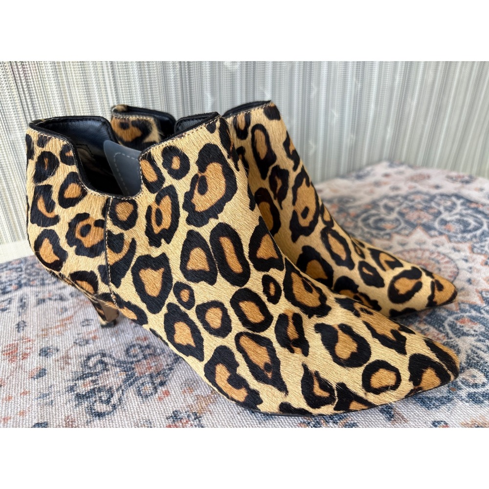 Sam Edelman Leopard Calf Hair Kitten Heel Ankle Booties Pointed Toe 8.5